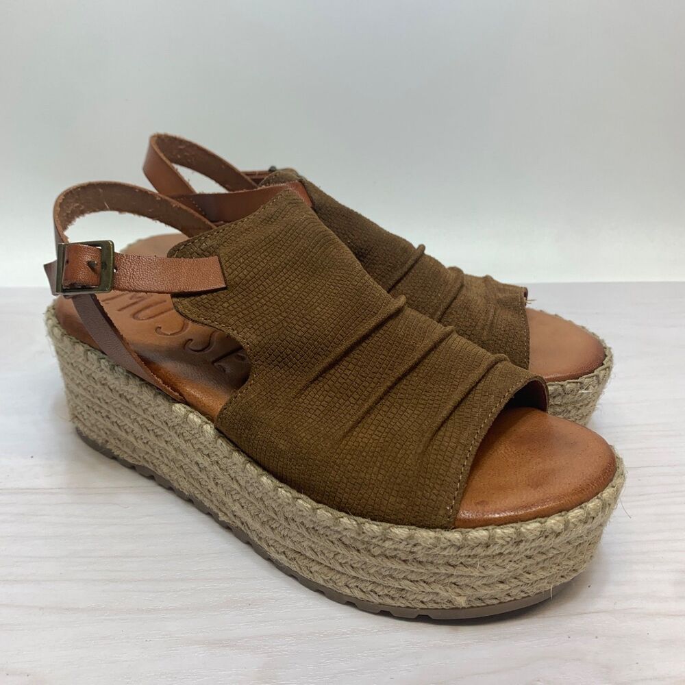 Musse & Cloud Picia Espadrille Wedge Suede Sandal Brown Women's Size 9